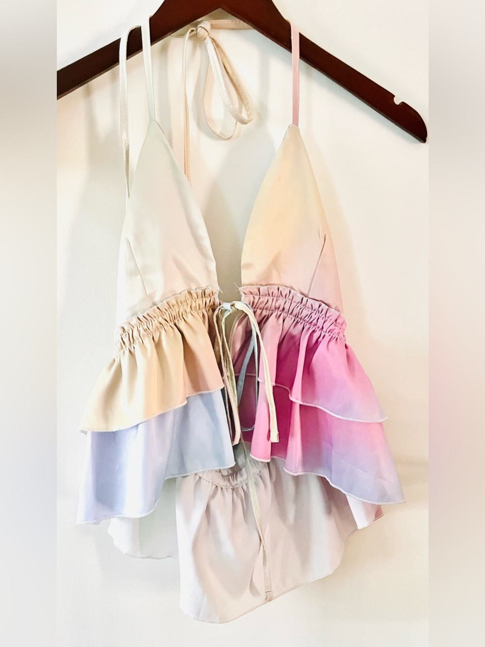 OW Intimates Pastel Ombre Ruffle Halter Camisole - Pink, Lavender & Cream